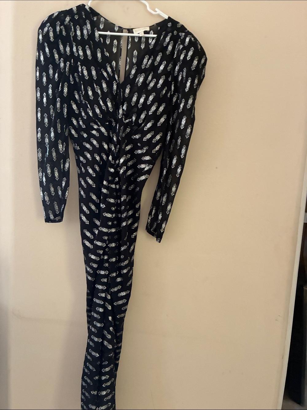 Ronny Kobo Collection Black Printed Long-Sleeve Jumpsuit